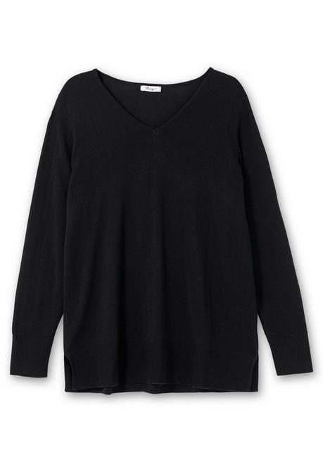 sheego Pullover aus leichtem Strick, mit V-Ausschnitt - schwarz sheego Muttertagsangebot