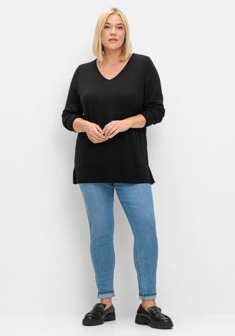 sheego Pullover aus leichtem Strick, mit V-Ausschnitt - schwarz sheego Muttertagsangebot