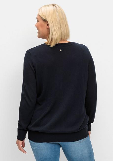 sheego Pullover aus leichtem Strick, mit Rundhalsausschnitt - tiefblau sheego Lagerräumung