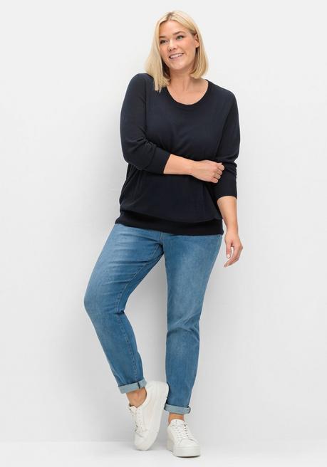 sheego Pullover aus leichtem Strick, mit Rundhalsausschnitt - tiefblau sheego Lagerräumung