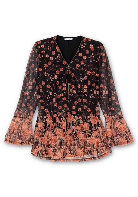 sheego by Joe Browns Longtunika aus Mesh, mit Trompetenärmeln - schwarz gemustert sheego Neueste Mode