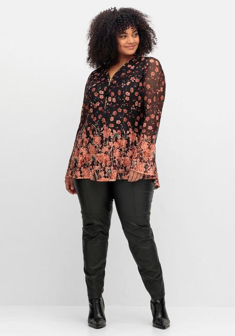 sheego by Joe Browns Longtunika aus Mesh, mit Trompetenärmeln - schwarz gemustert sheego Neueste Mode