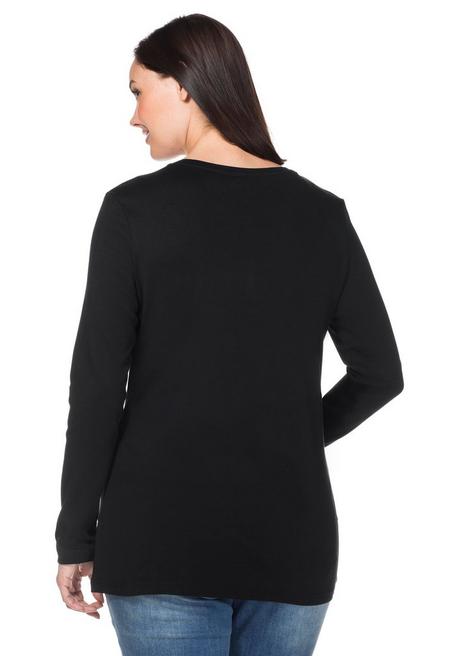 sheego Langarmshirt mit Knopfleiste - schwarz sheego Zeitlich begrenztes Angebot