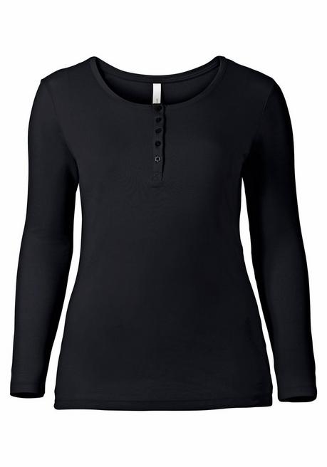 sheego Langarmshirt mit Knopfleiste - schwarz sheego Zeitlich begrenztes Angebot