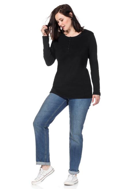 sheego Langarmshirt mit Knopfleiste - schwarz sheego Zeitlich begrenztes Angebot