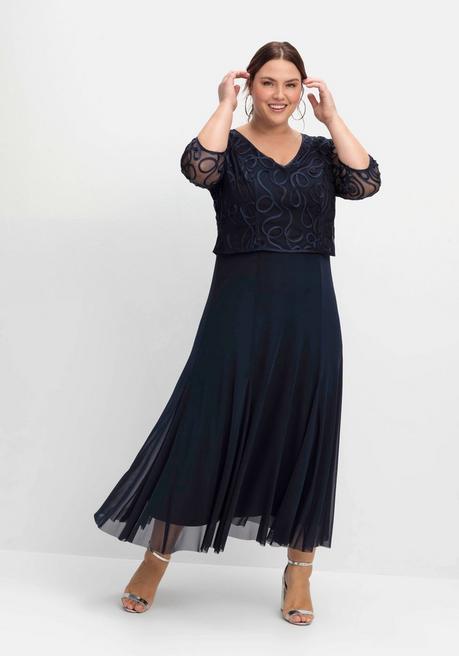 sheego Abendkleid aus Mesh, mit Zierborten - tiefblau sheego Bestseller
