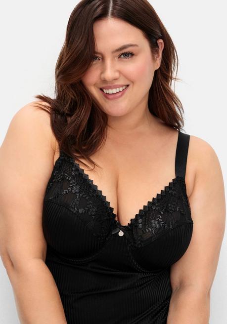 sheego BH-Hemd mit Spitzen-Cups und tonigen Streifen - schwarz sheego Online