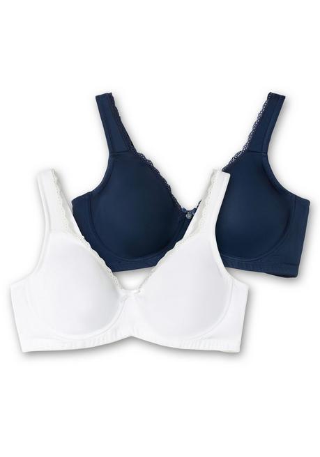 sheego Doppelpack Bügel-BHs mit Spitzenborten - marine+weiß sheego Fabrikpreis
