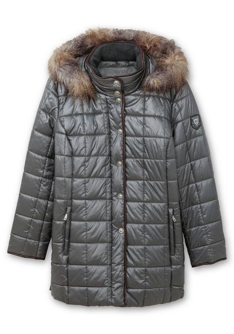 sheego Leicht glänzende Steppjacke mit Kunstfell-Kapuze - grau sheego Günstig kaufen