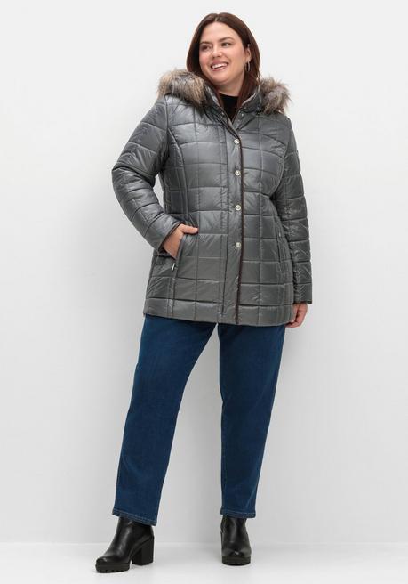 sheego Leicht glänzende Steppjacke mit Kunstfell-Kapuze - grau sheego Günstig kaufen