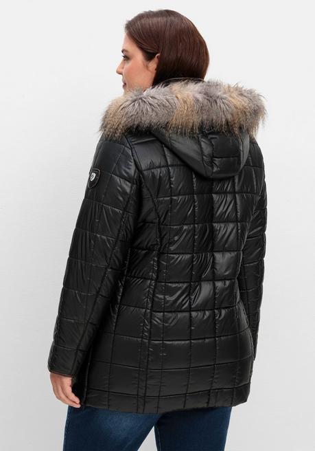 sheego Leicht glänzende Steppjacke mit Kunstfell-Kapuze - schwarz sheego Großer Ausverkauf