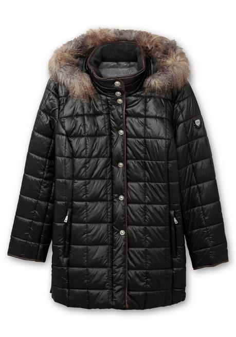 sheego Leicht glänzende Steppjacke mit Kunstfell-Kapuze - schwarz sheego Großer Ausverkauf