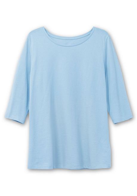 sheego Shirt in Piqué-Qualität mit 3/4-Ärmeln - himmelblau sheego Flash Sale