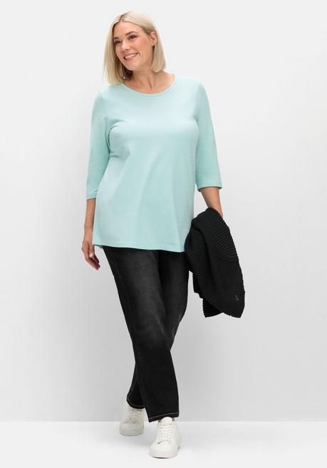 sheego Shirt in Piqué-Qualität mit 3/4-Ärmeln - mint sheego Begrenztes Angebot