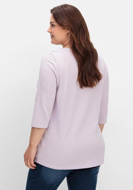 sheego Shirt in Piqué-Qualität mit 3/4-Ärmeln - flieder sheego Online Shopping