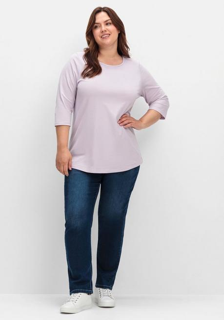 sheego Shirt in Piqué-Qualität mit 3/4-Ärmeln - flieder sheego Online Shopping