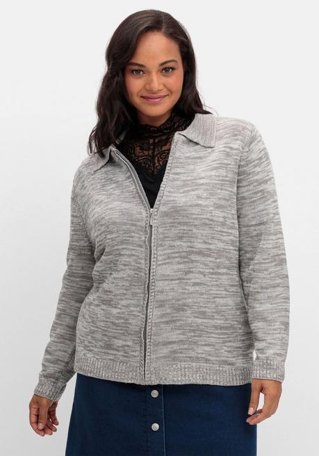 sheego Melierte Strickjacke mit Polokragen - grau sheego Exklusivangebot