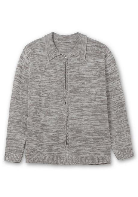 sheego Melierte Strickjacke mit Polokragen - grau sheego Exklusivangebot