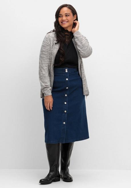 sheego Melierte Strickjacke mit Polokragen - grau sheego Exklusivangebot