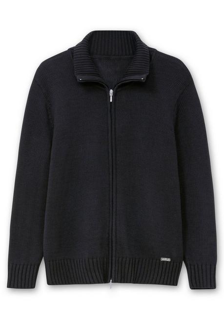 sheego Strickjacke mit Troyerkragen und 2-Wege-Zipper - schwarz sheego Weihnachtsangebot