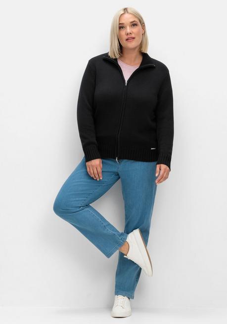 sheego Strickjacke mit Troyerkragen und 2-Wege-Zipper - schwarz sheego Weihnachtsangebot
