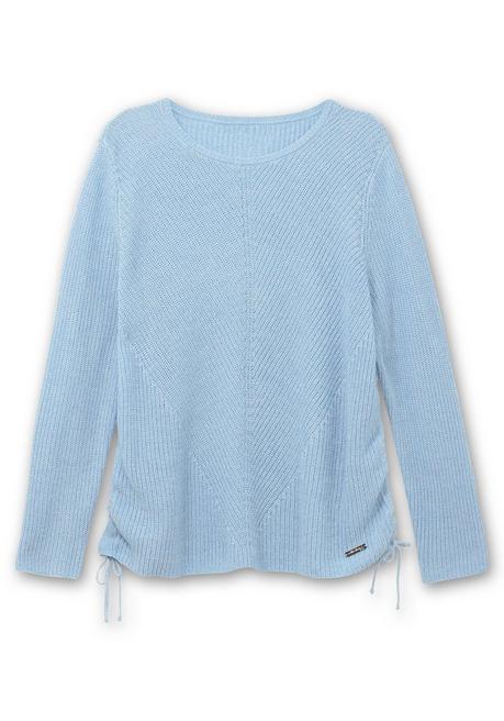sheego Strickpullover mit Rippmuster und Raffung seitlich - eisblau sheego Osterangebot