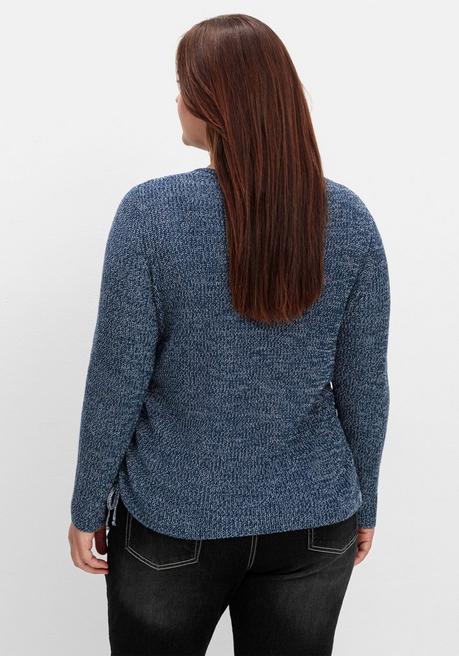 sheego Strickpullover mit Rippmuster und Raffung seitlich - dunkelblau sheego Vatertagsangebot
