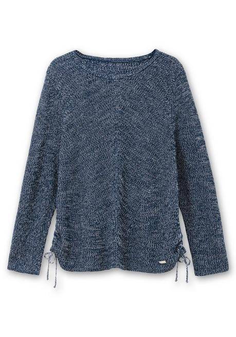 sheego Strickpullover mit Rippmuster und Raffung seitlich - dunkelblau sheego Vatertagsangebot