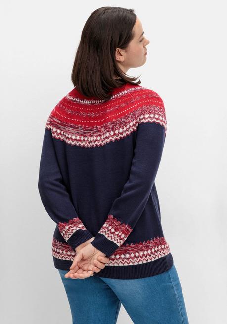 sheego Norwegerpullover im Jacquardstrick, mit Raglanärmeln - nachtblau gemustert sheego Top Angebot