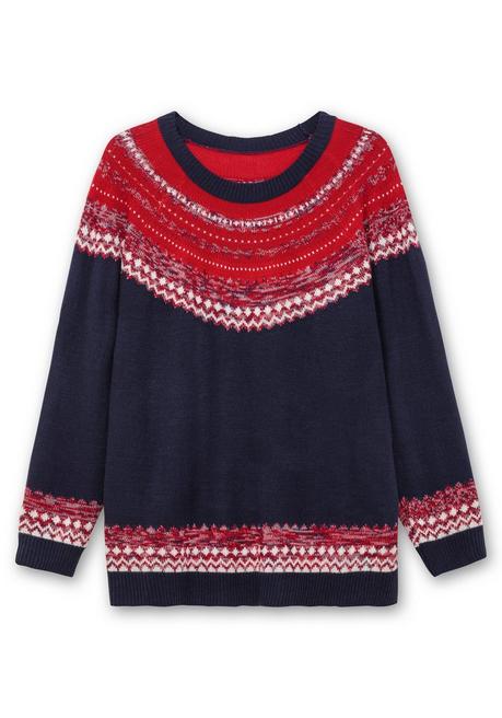 sheego Norwegerpullover im Jacquardstrick, mit Raglanärmeln - nachtblau gemustert sheego Top Angebot
