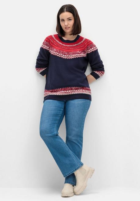 sheego Norwegerpullover im Jacquardstrick, mit Raglanärmeln - nachtblau gemustert sheego Top Angebot