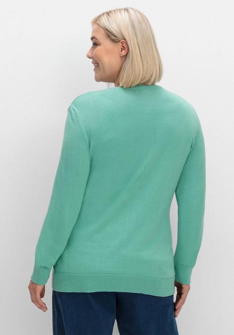 sheego Feinstrickjacke mit Rundhalsausschnitt und Knopfleiste - salbeigrün sheego Zeitlich begrenztes Angebot