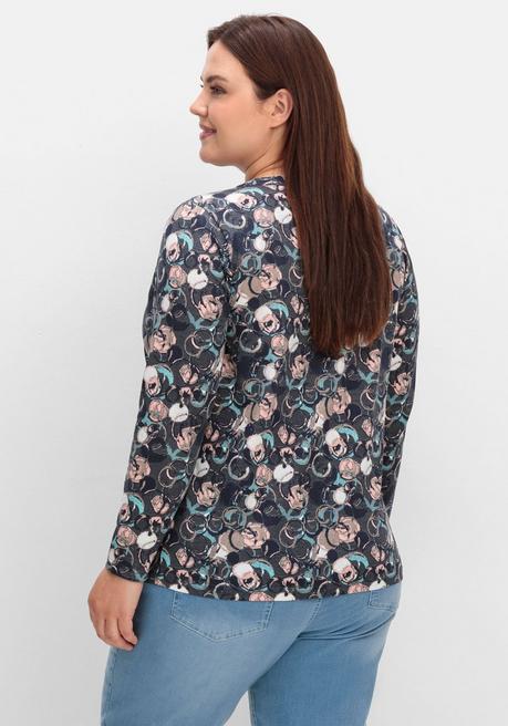 sheego Langarmshirt mit Alloverprint und kurzer Knopfleiste - anthrazit gemustert sheego Große Rabatte