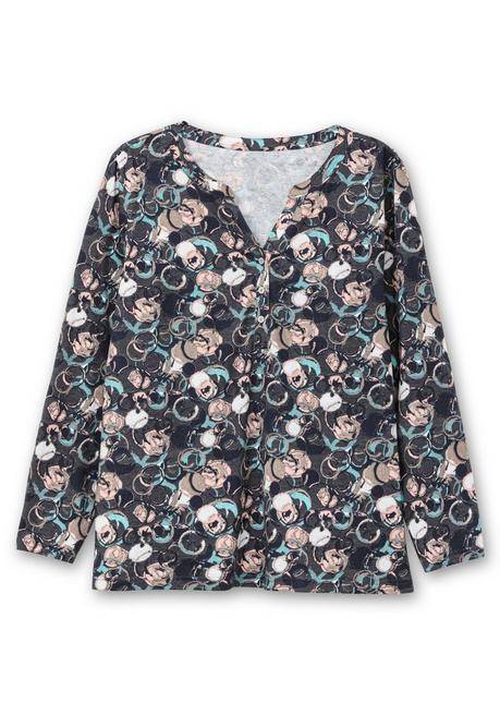 sheego Langarmshirt mit Alloverprint und kurzer Knopfleiste - anthrazit gemustert sheego Große Rabatte