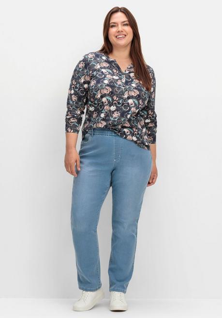 sheego Langarmshirt mit Alloverprint und kurzer Knopfleiste - anthrazit gemustert sheego Große Rabatte