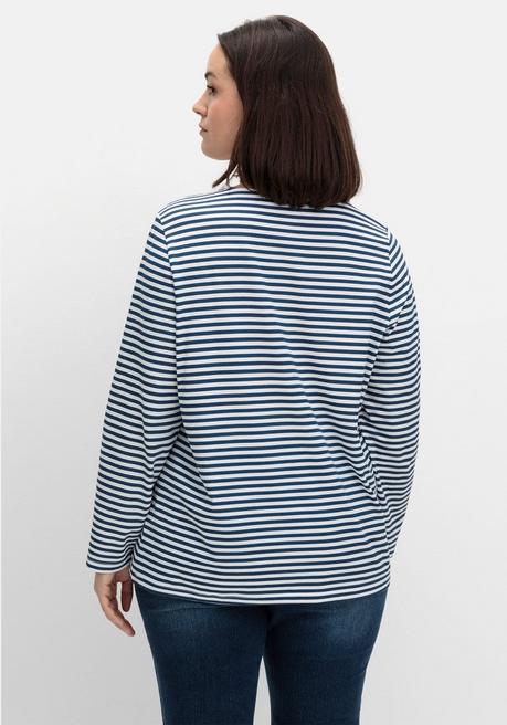 sheego Gestreiftes Langarmshirt mit Rundhalsausschnitt - marine gestreift sheego Saisonale Angebote