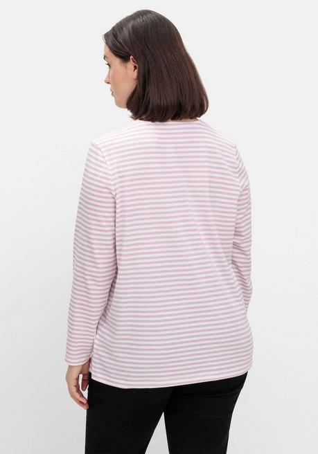 sheego Gestreiftes Langarmshirt mit Rundhalsausschnitt - rosé gestreift sheego Räumungsverkauf