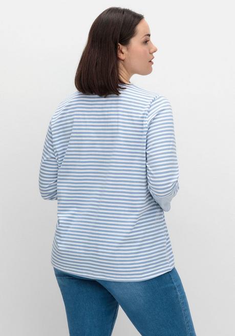 sheego Gestreiftes Langarmshirt mit Rundhalsausschnitt - mittelblau gestreift sheego Kauf eins, bekomm eins gratis