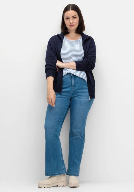 sheego Gestreiftes Langarmshirt mit Rundhalsausschnitt - mittelblau gestreift sheego Kauf eins, bekomm eins gratis