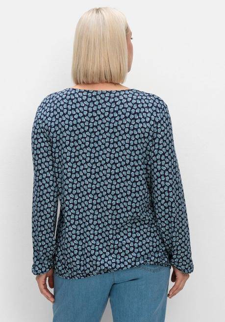 sheego Langarmshirt mit Minimalprint und Saum-Gummizug - nachtblau gemustert sheego Tägliche Deals
