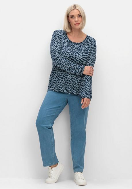 sheego Langarmshirt mit Minimalprint und Saum-Gummizug - nachtblau gemustert sheego Tägliche Deals