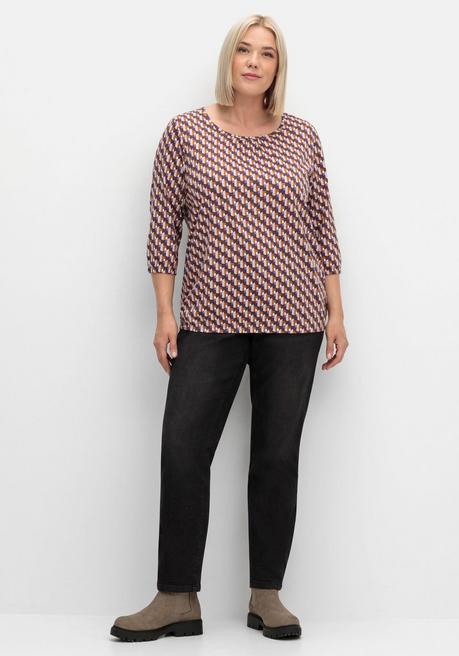 sheego 3/4-Arm-Shirt mit Grafikprint und Gummizugbund - aubergine gemustert sheego Riesige Ersparnisse