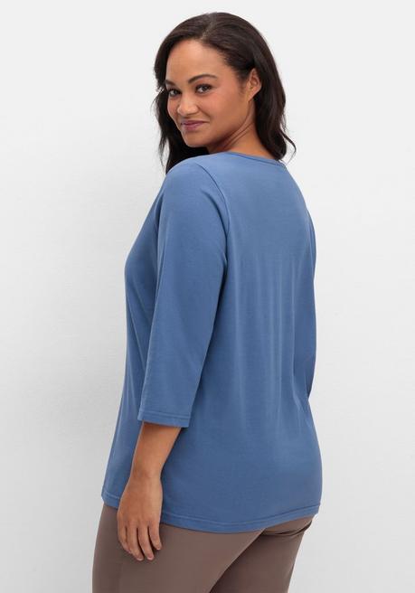 sheego Shirt mit 3/4-Ärmeln und V-Ausschnitt - jeansblau sheego Letzter Tag