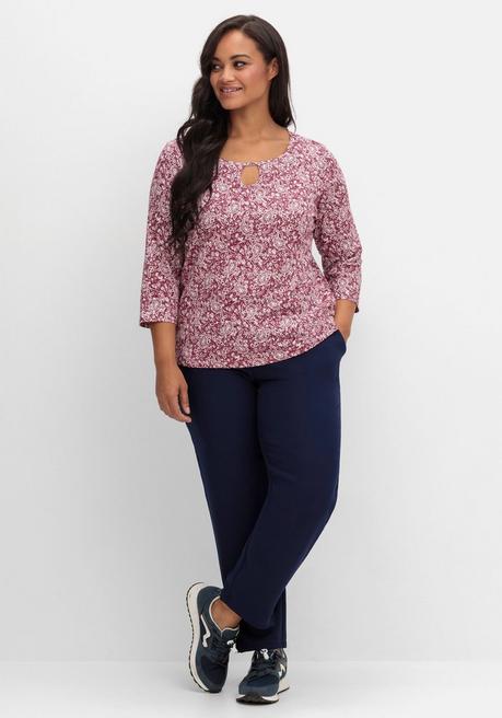 sheego 3/4-Arm-Shirt mit Cut-out am Ausschnitt - bordeaux gemustert sheego Zeitbegrenzte Promotion