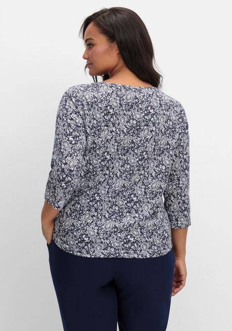 sheego 3/4-Arm-Shirt mit Cut-out am Ausschnitt - marine gemustert sheego Bis zu 50% Rabatt