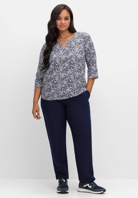 sheego 3/4-Arm-Shirt mit Cut-out am Ausschnitt - marine gemustert sheego Bis zu 50% Rabatt