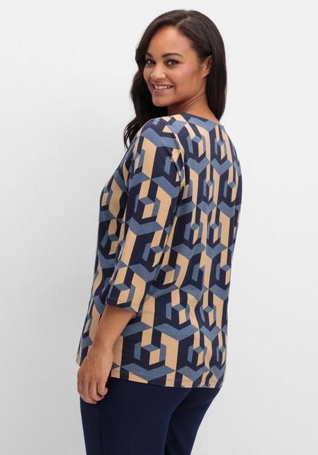 sheego 3/4-Arm-Shirt mit grafischem Print - marine gemustert sheego Sonderangebot der Fabrik