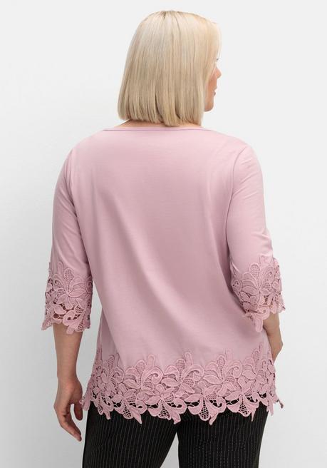 sheego 3/4-Arm-Shirt mit breiter, aufgesetzter Spitze - mauve sheego Vierteljährliche Förderung