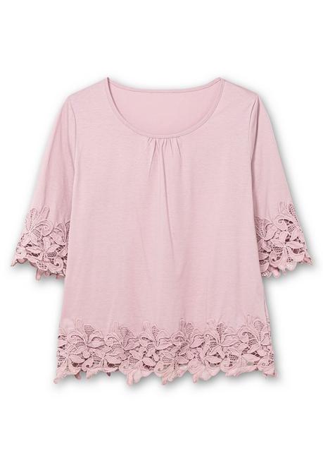 sheego 3/4-Arm-Shirt mit breiter, aufgesetzter Spitze - mauve sheego Vierteljährliche Förderung