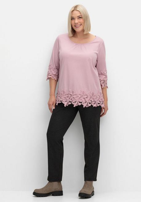 sheego 3/4-Arm-Shirt mit breiter, aufgesetzter Spitze - mauve sheego Vierteljährliche Förderung